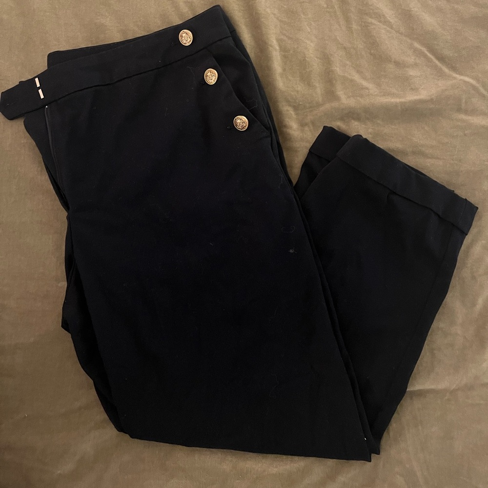 Navy Blue Loft Pants with Gold Button